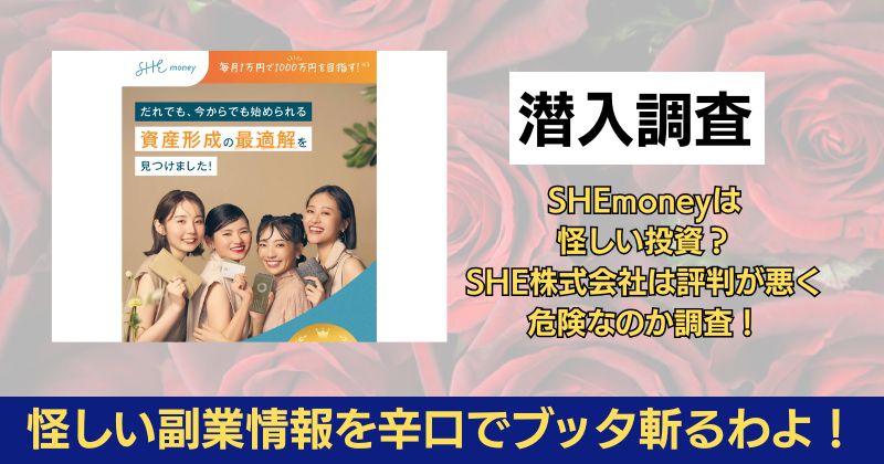 SHEmoneyは怪しい投資？SHE株式会社は評判が悪く危険なのか調査！