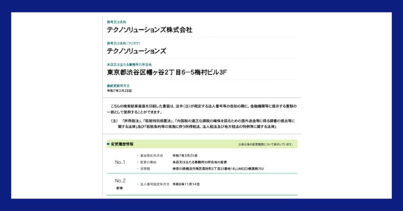 テクノソリューションズ株式会社の登記情報
